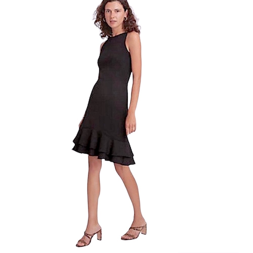 Ann Taylor Black Sleeveless Double Ruffle Sheath Dress Size 6